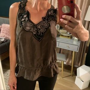 100% Silk Dark green Diesel top with design applied front and back. XS